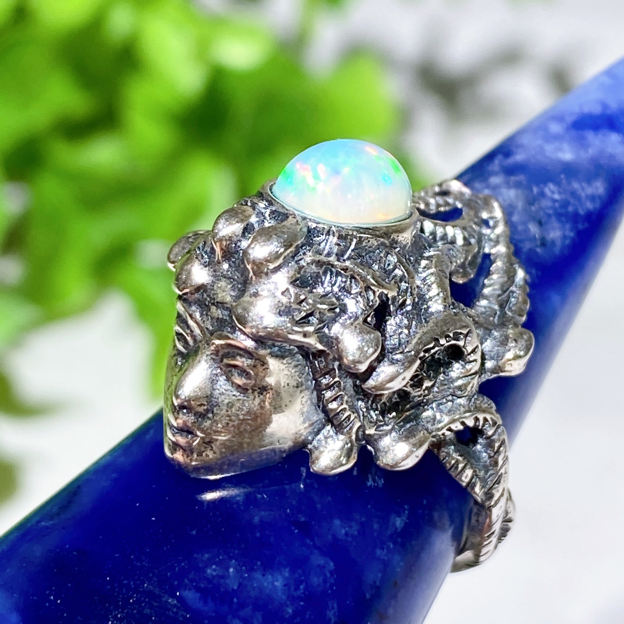Adjustable Sterling Silver Garnet Ring with Opal Accent