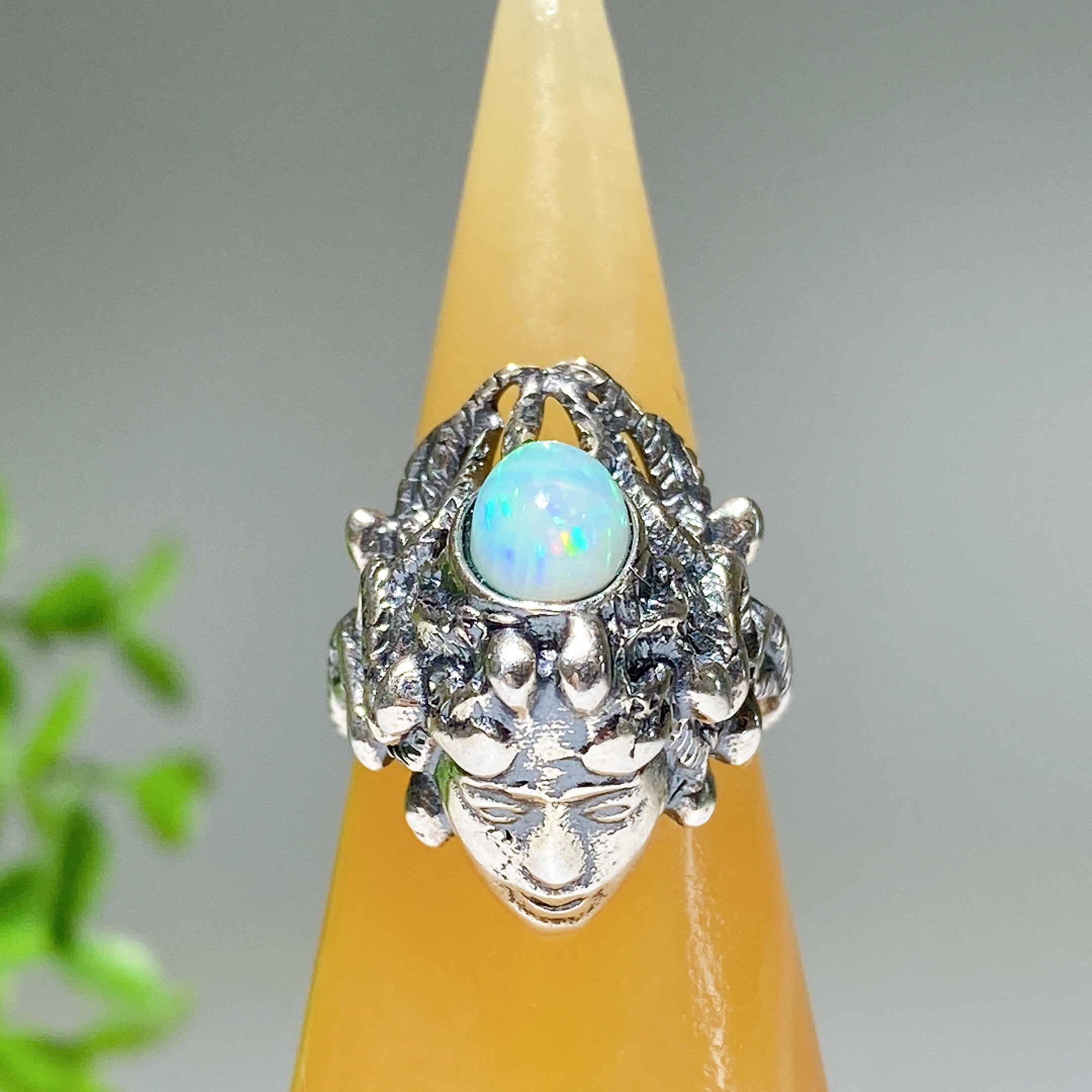 Adjustable Sterling Silver Garnet Ring with Opal Accent