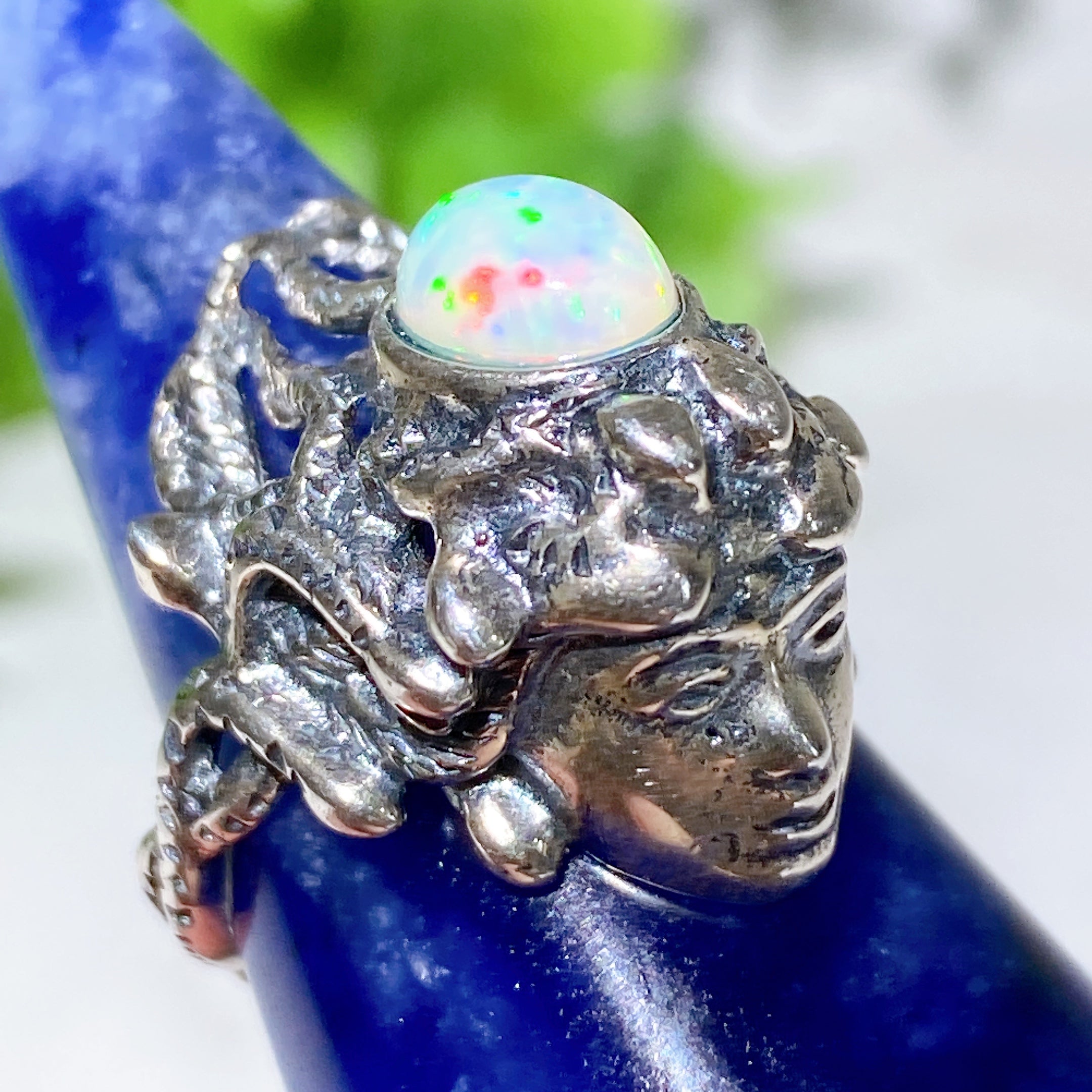 Adjustable Sterling Silver Garnet Ring with Opal Accent