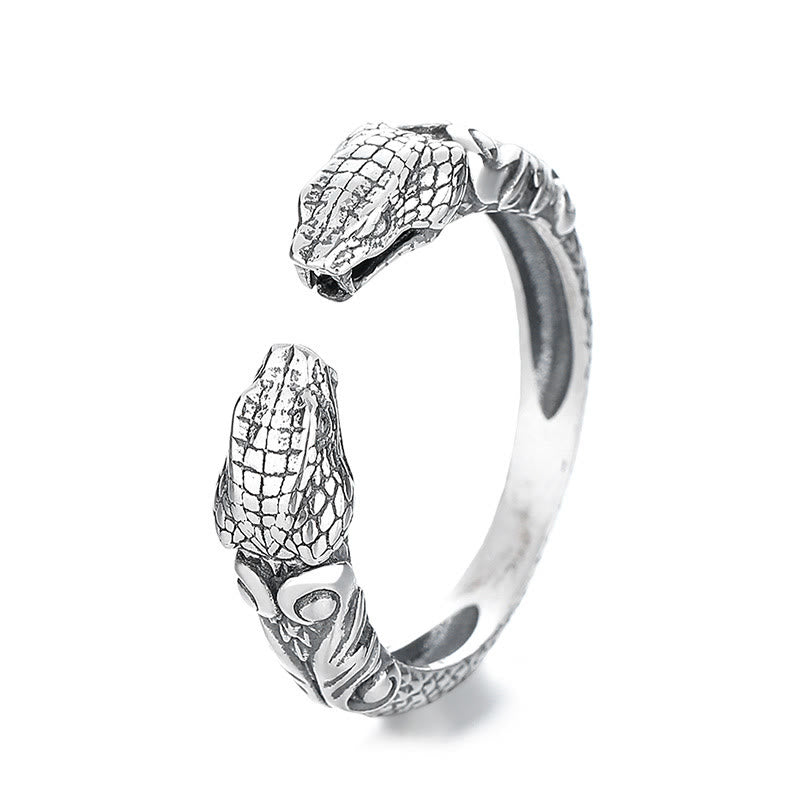Bague ouverte réglable en argent sterling avec serpent à deux têtes