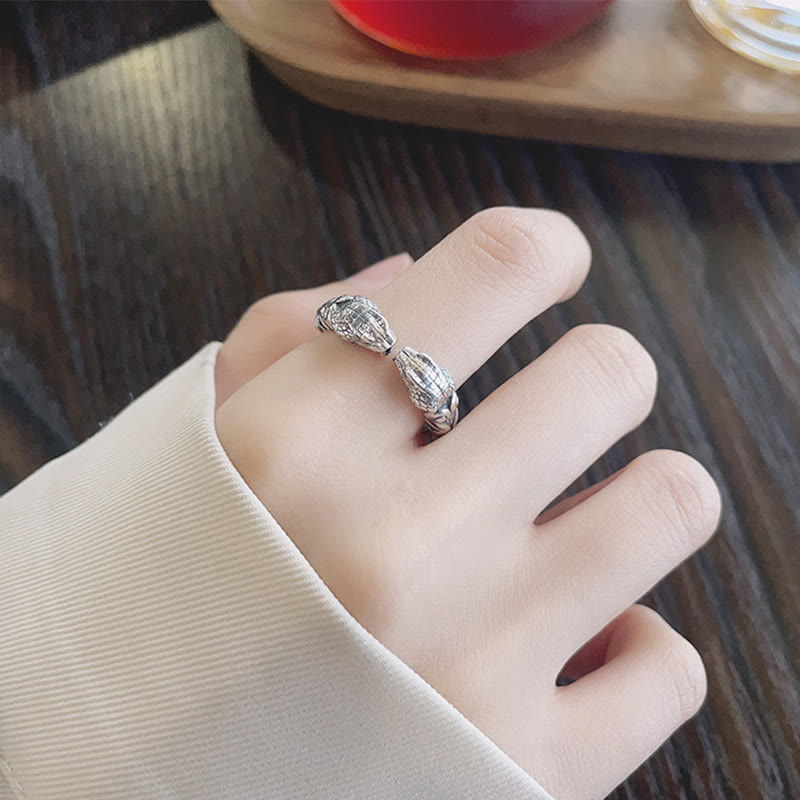 Bague ouverte réglable en argent sterling avec serpent à deux têtes