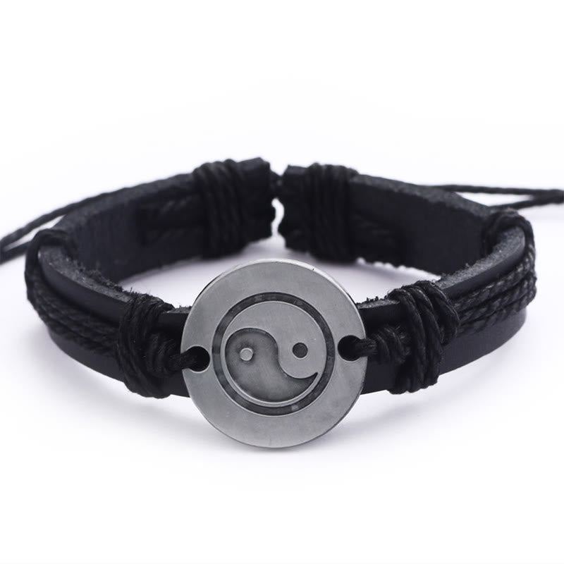 Bracelet d'harmonie réglable en cuir Yin Yang 23 cm