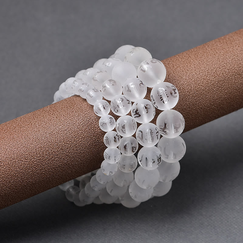 8mm White Crystal Om Mani Padme Hum Meditation Bracelet