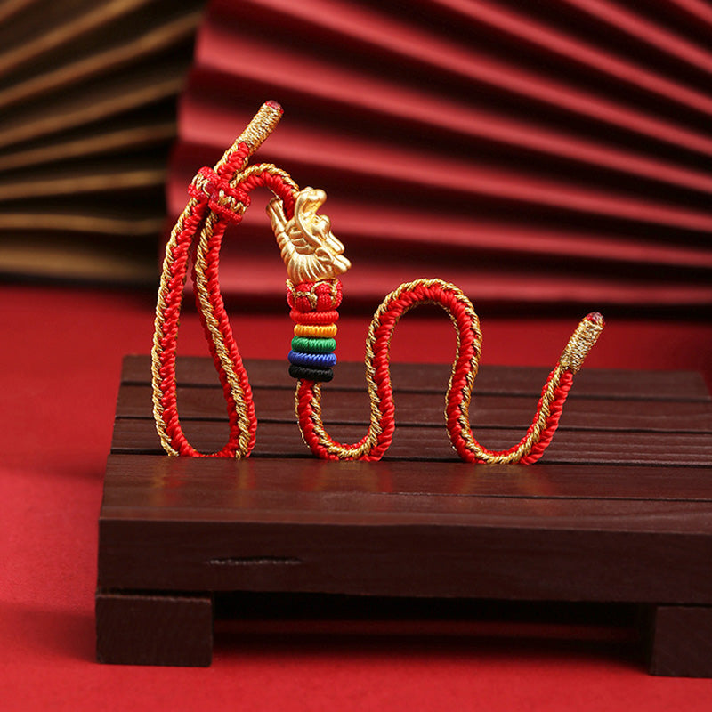 999 Sterling Silver Dragon Luck Bracelet Colorful Rope