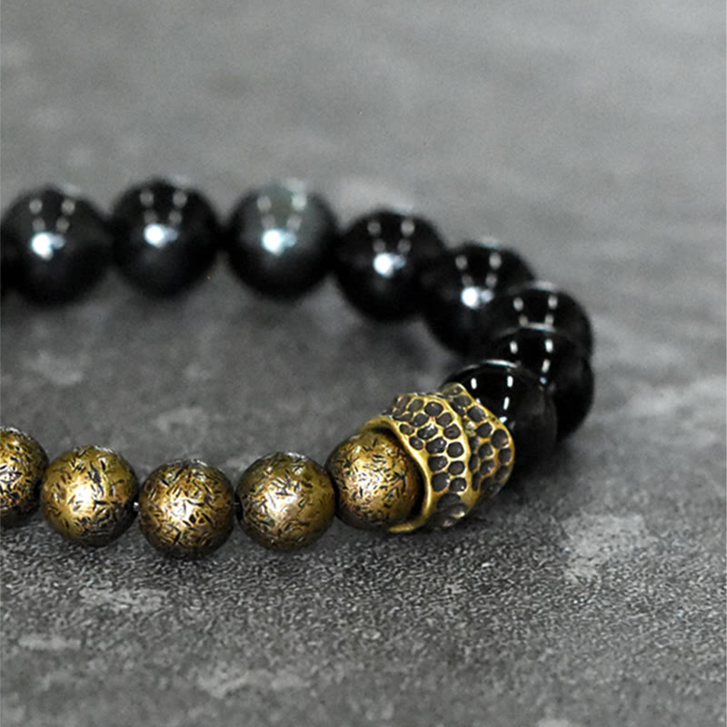 Rainbow Obsidian Copper Bead Bracelet for Positive Transformation