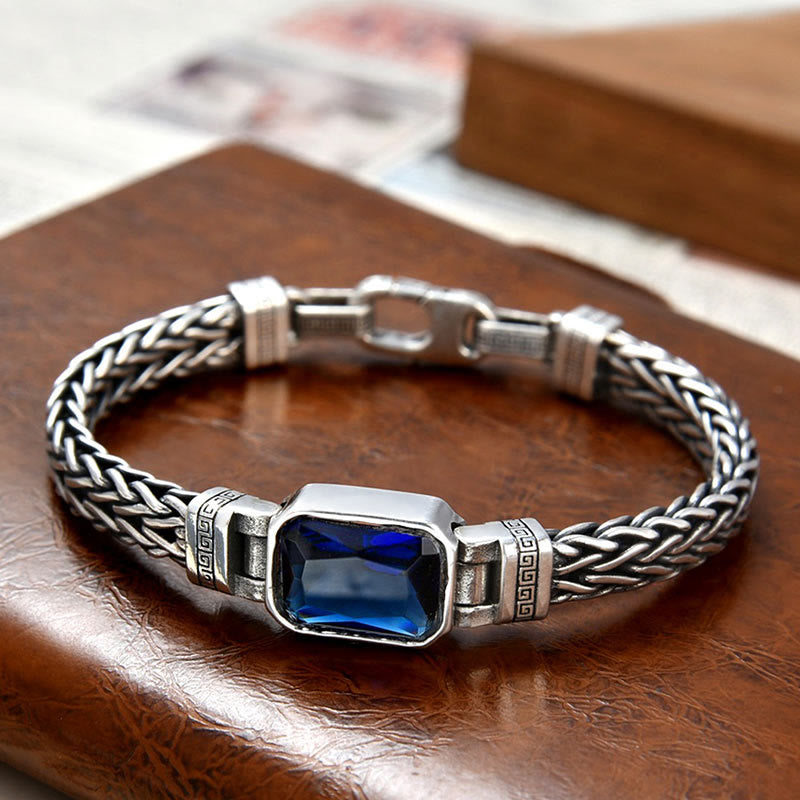 Copper Dragon Bracelet with Blue Acrylic Buckle for Wealth
