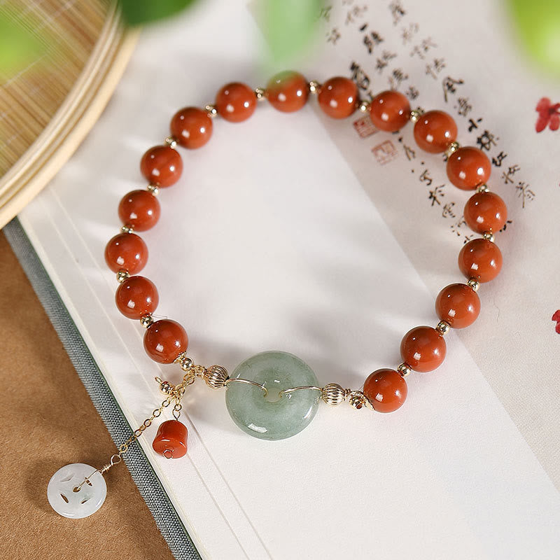 14mm Red Agate Jade Peace Buckle Confidence Bracelet