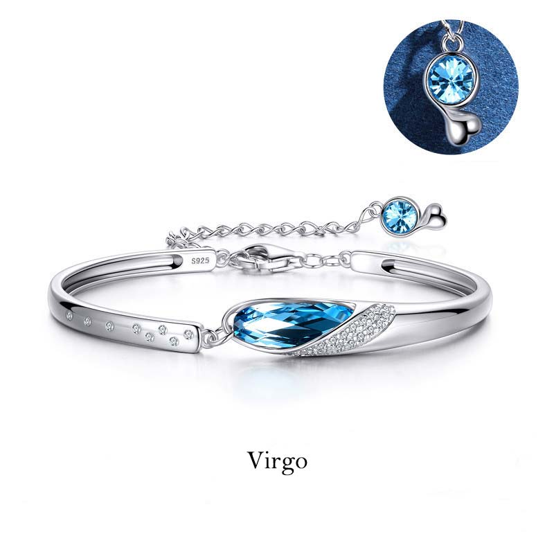 925 Silver Plated Copper Chinese Zodiac Charm Bracelet with Blue Crystal