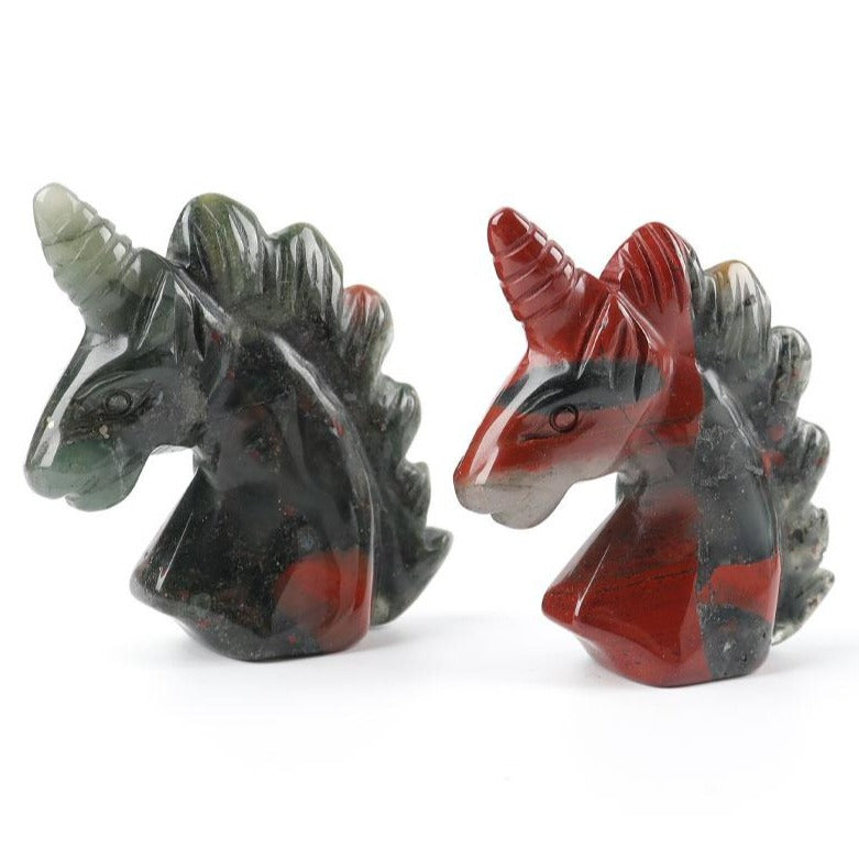 African Bloodstone Crystal Unicorn Carving 2-inch