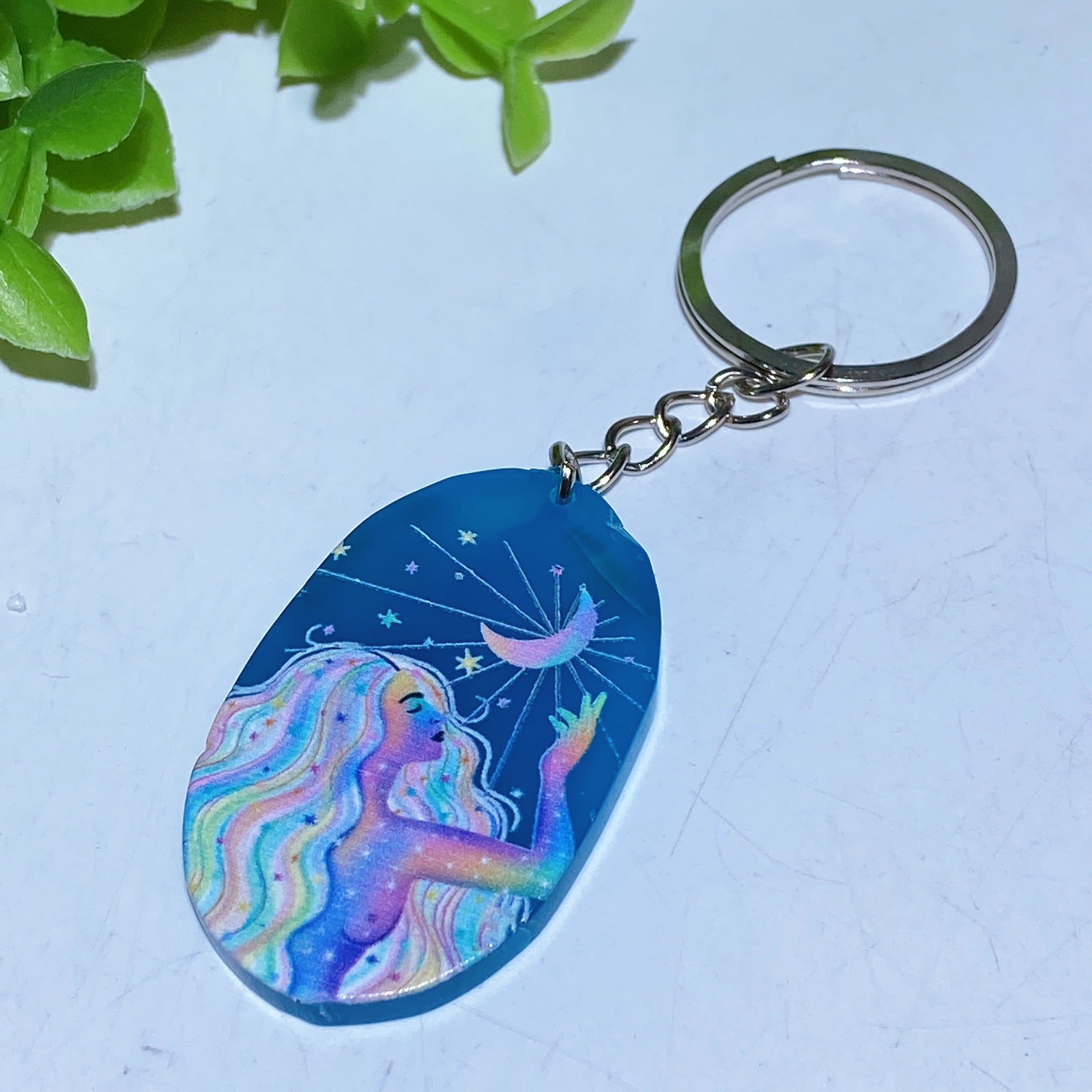Agate Slab Keychain with Printed Designs for Healing