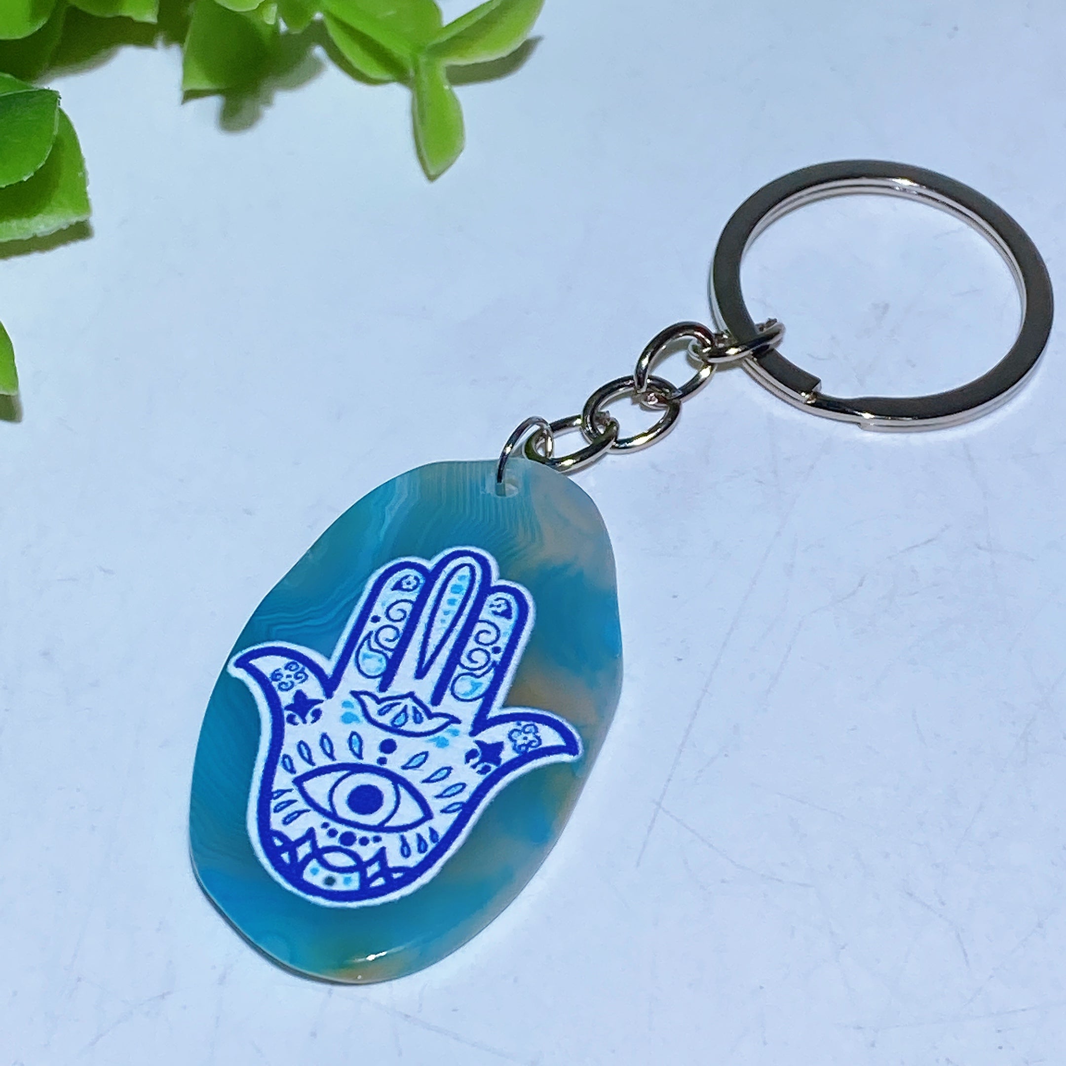 Agate Slab Keychain with Printed Designs for Healing