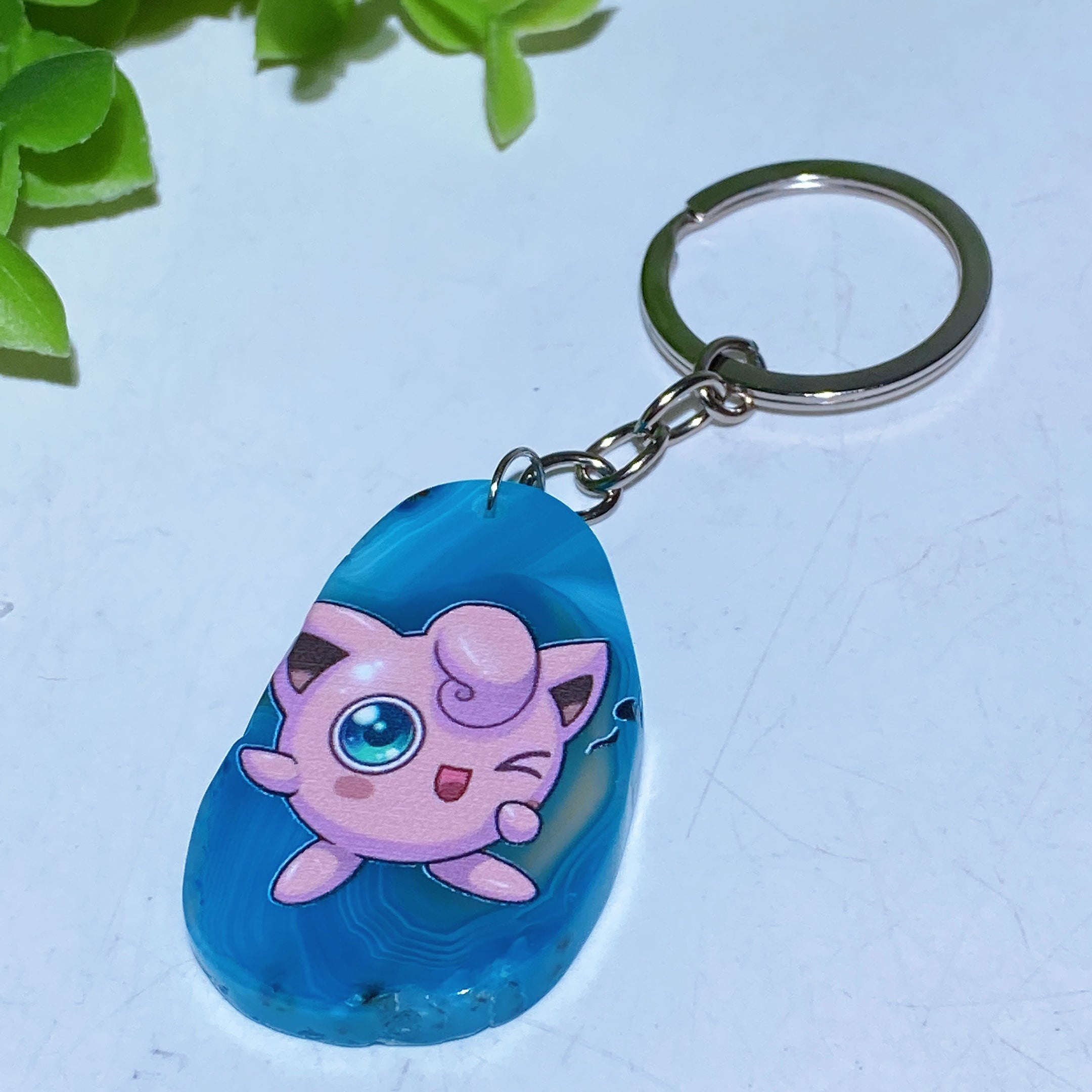 Agate Slab Keychain with Printed Designs for Healing