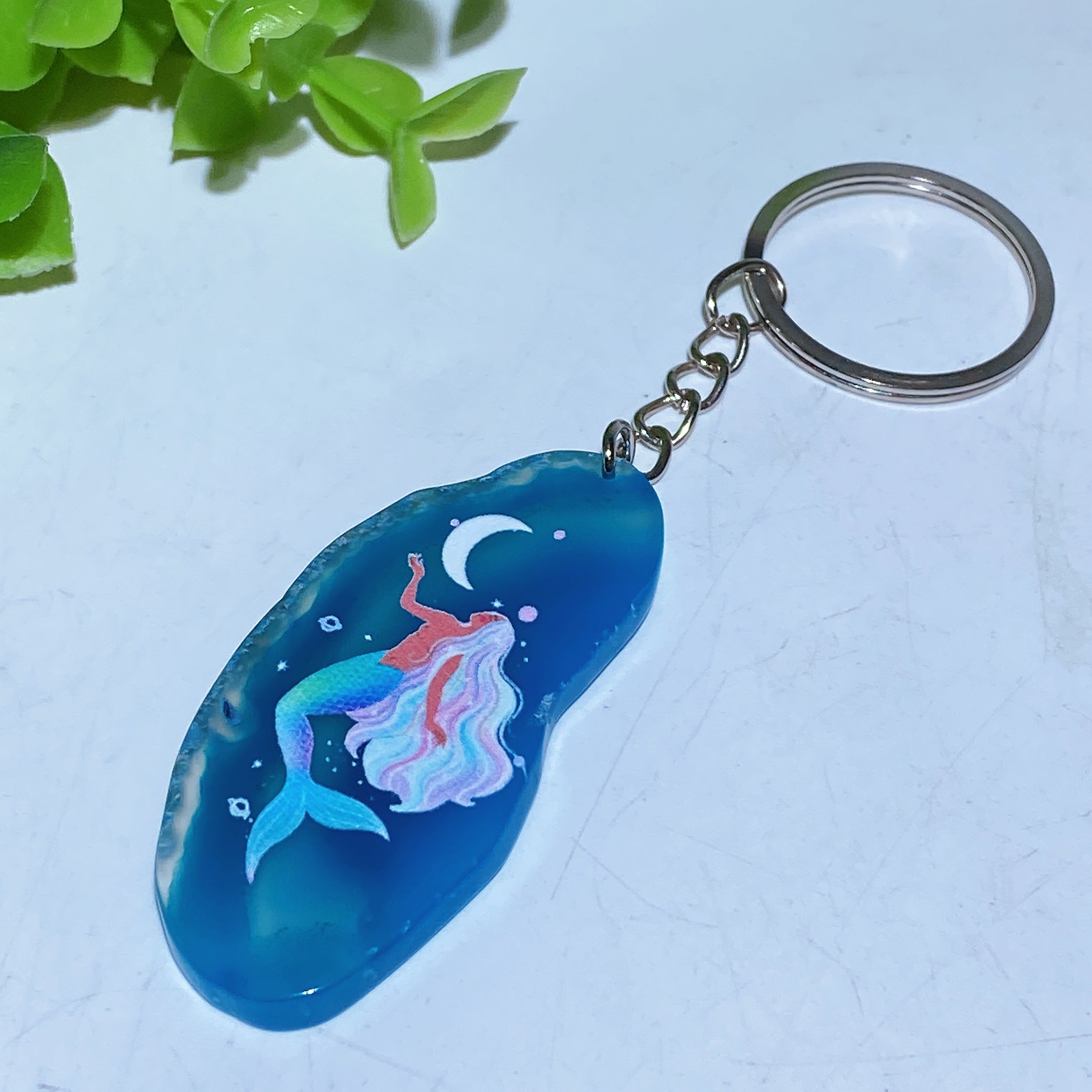 Agate Slab Keychain with Printed Designs for Healing