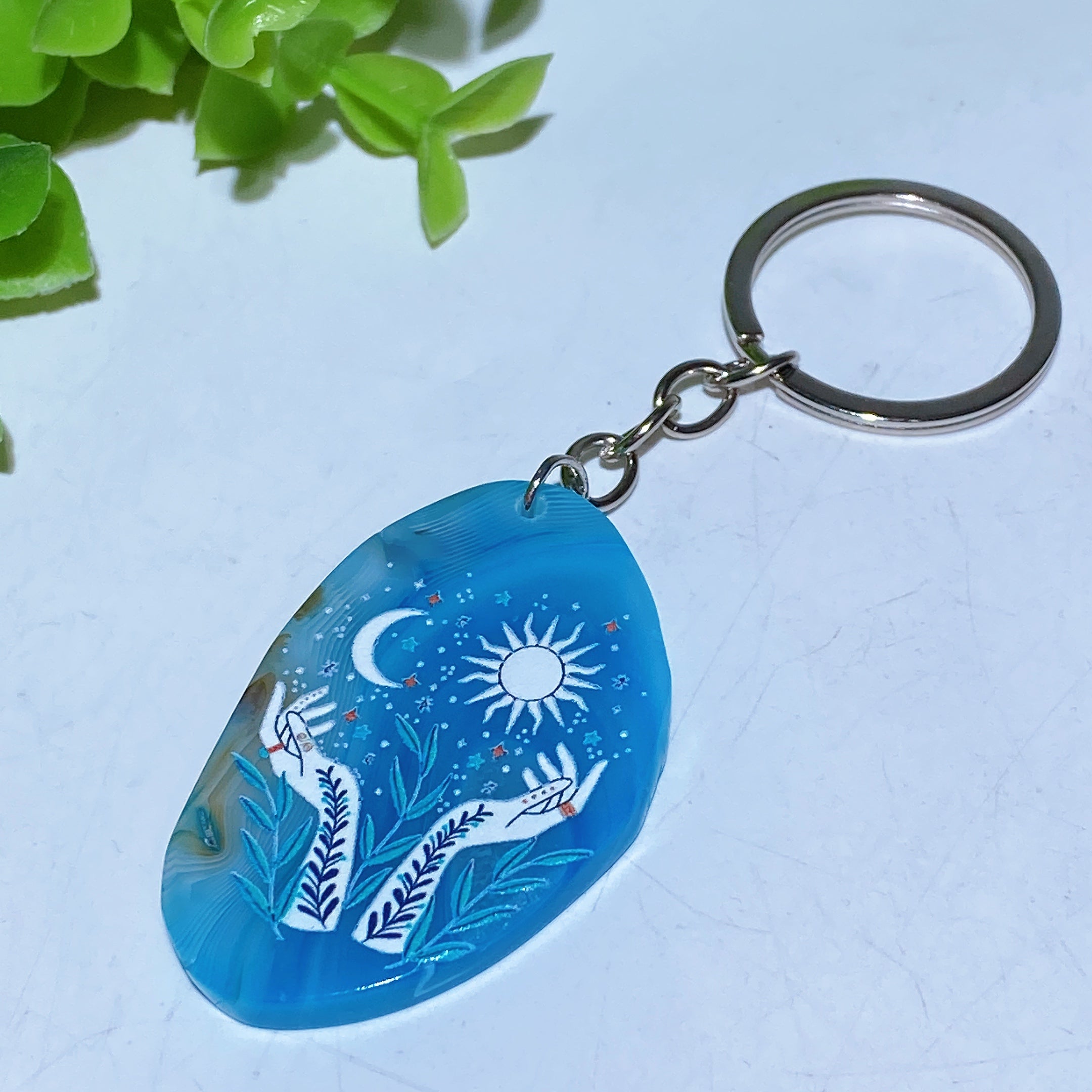 Agate Slab Keychain with Printed Designs for Healing