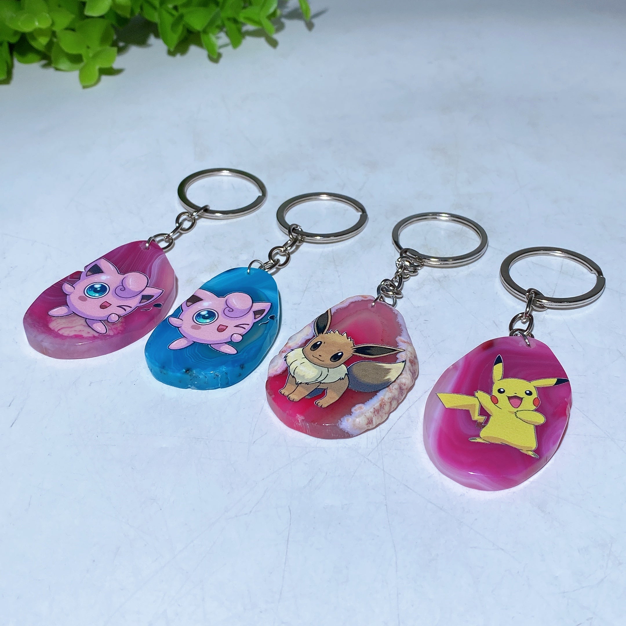 Agate Slab Keychain with Printed Designs for Healing