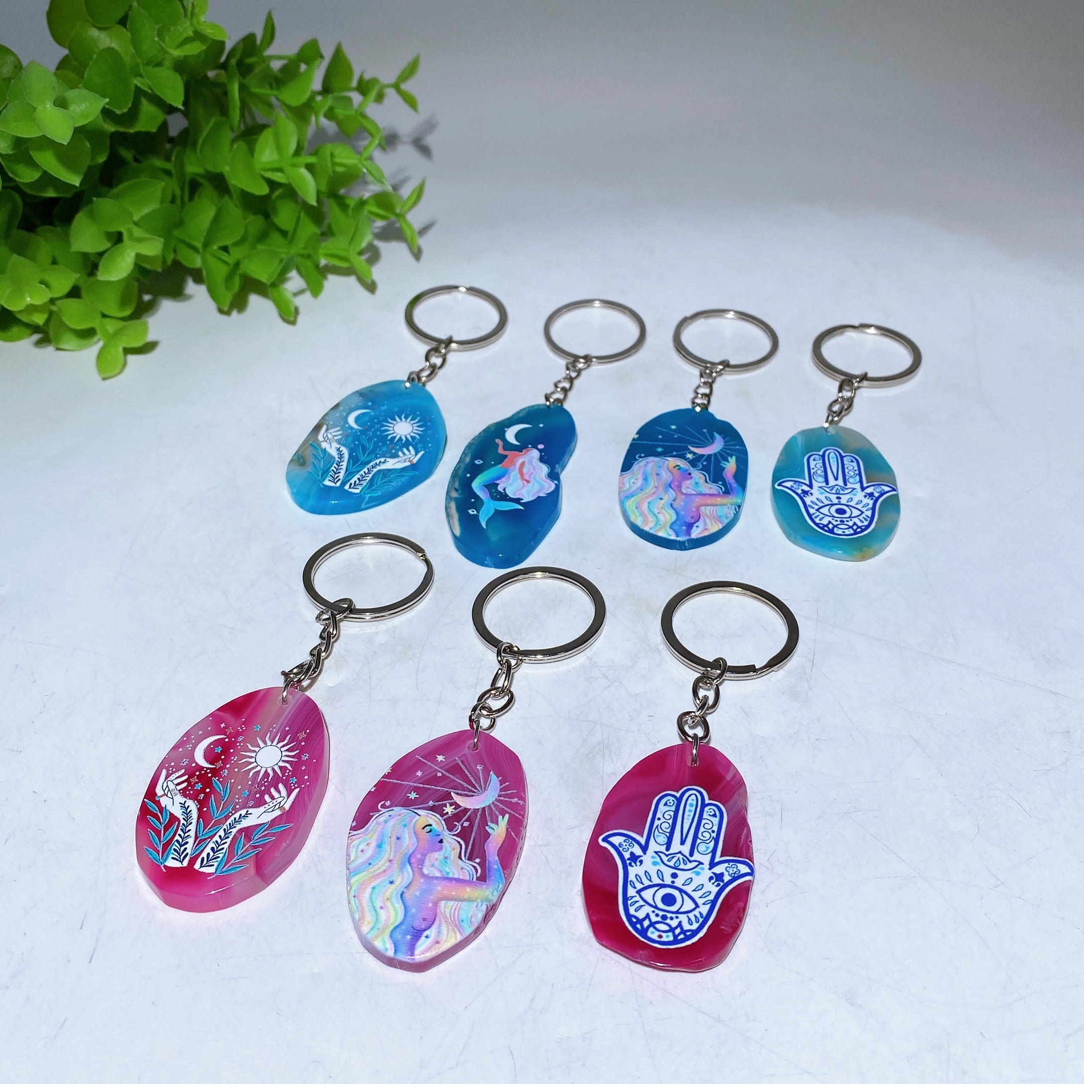 Agate Slab Keychain with Printed Designs for Healing