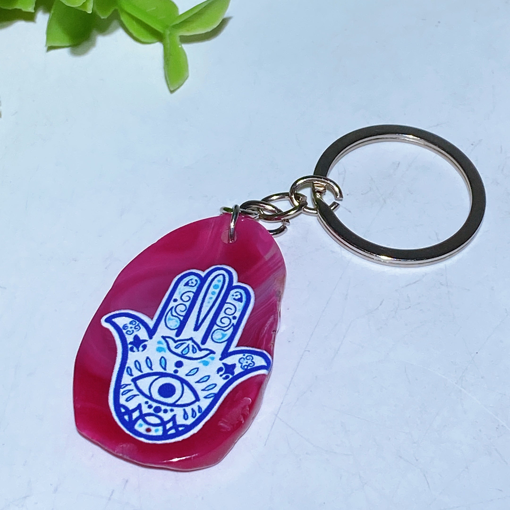 Agate Slab Keychain with Printed Designs for Healing