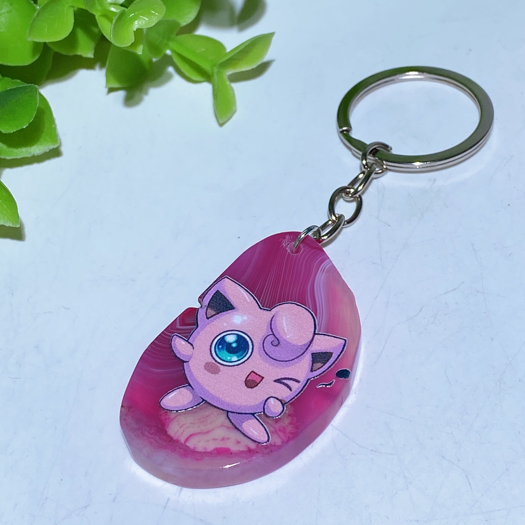Agate Slab Keychain with Printed Designs for Healing