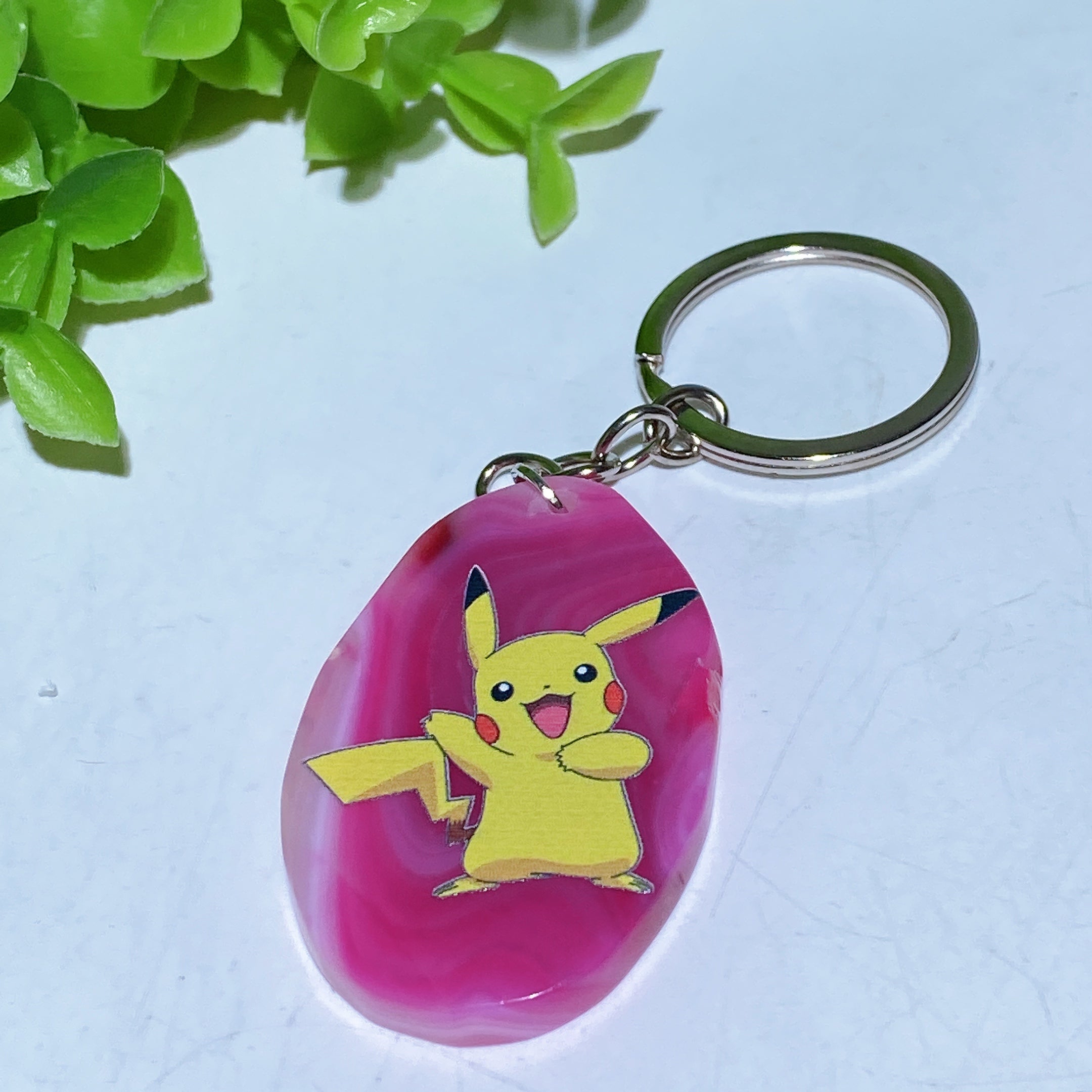 Agate Slab Keychain with Printed Designs for Healing