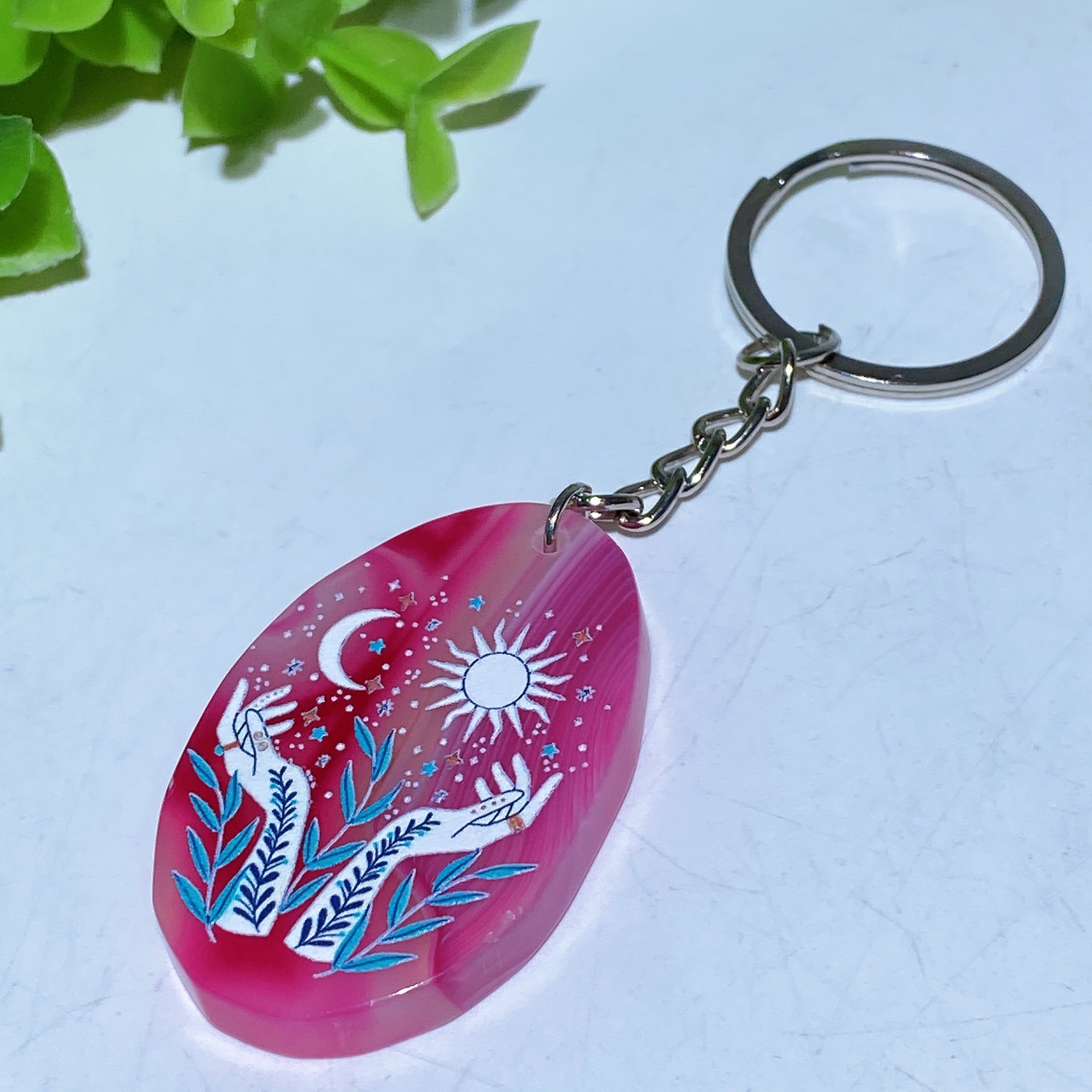 Agate Slab Keychain with Printed Designs for Healing