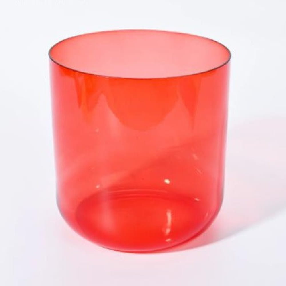 Cylindrical red translucent glass vessel in Alchemy Clear Red C Note Crystal Singing Bowl