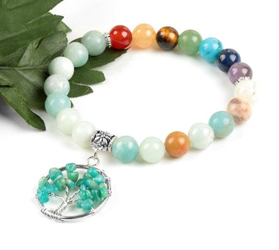 Bracelet Chakra Amazonite avec breloque Arbre de Vie