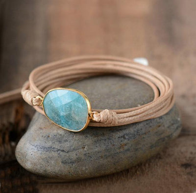 Bracelet en cuir et pierre d'amazonite pour l'équilibre