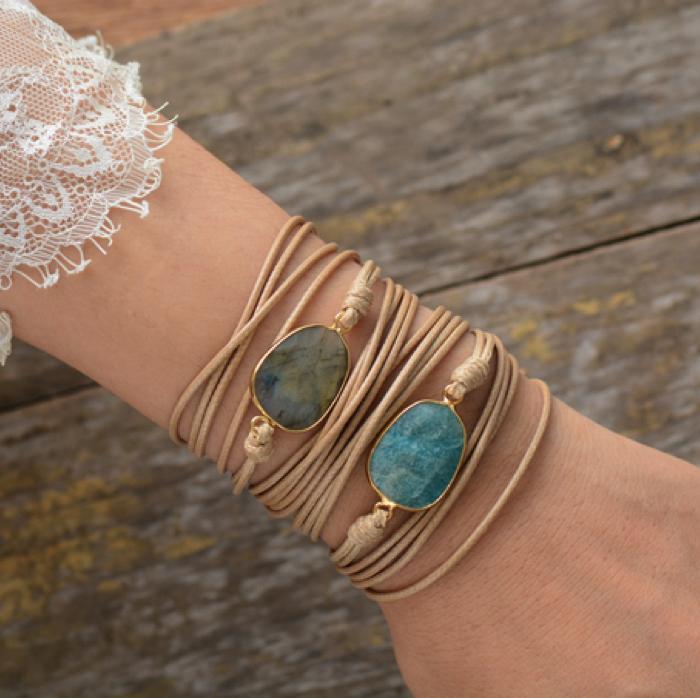 Bracelet en cuir et pierre d'amazonite pour l'équilibre