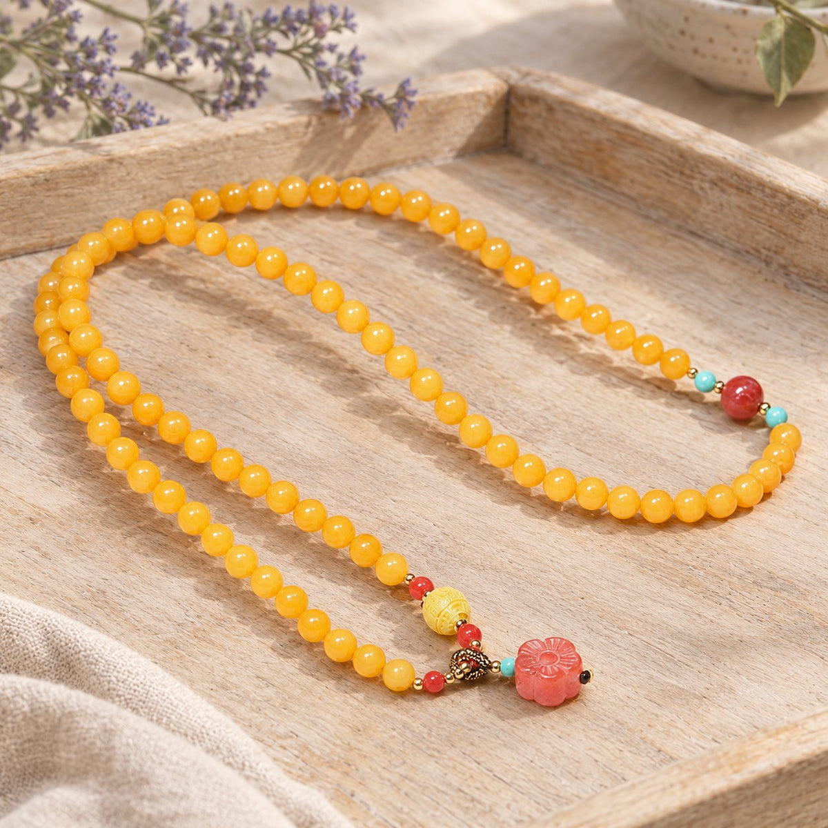 Amber Healing Balance Bracelet & Necklace, mala laid open