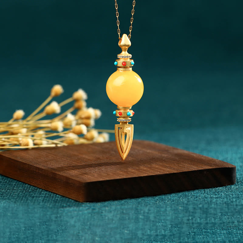 Collier pendentif spirituel plaqué or 24 carats Amber Vajra