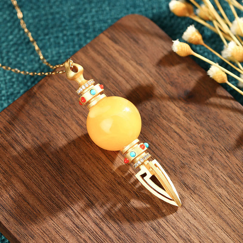 Collier pendentif spirituel plaqué or 24 carats Amber Vajra