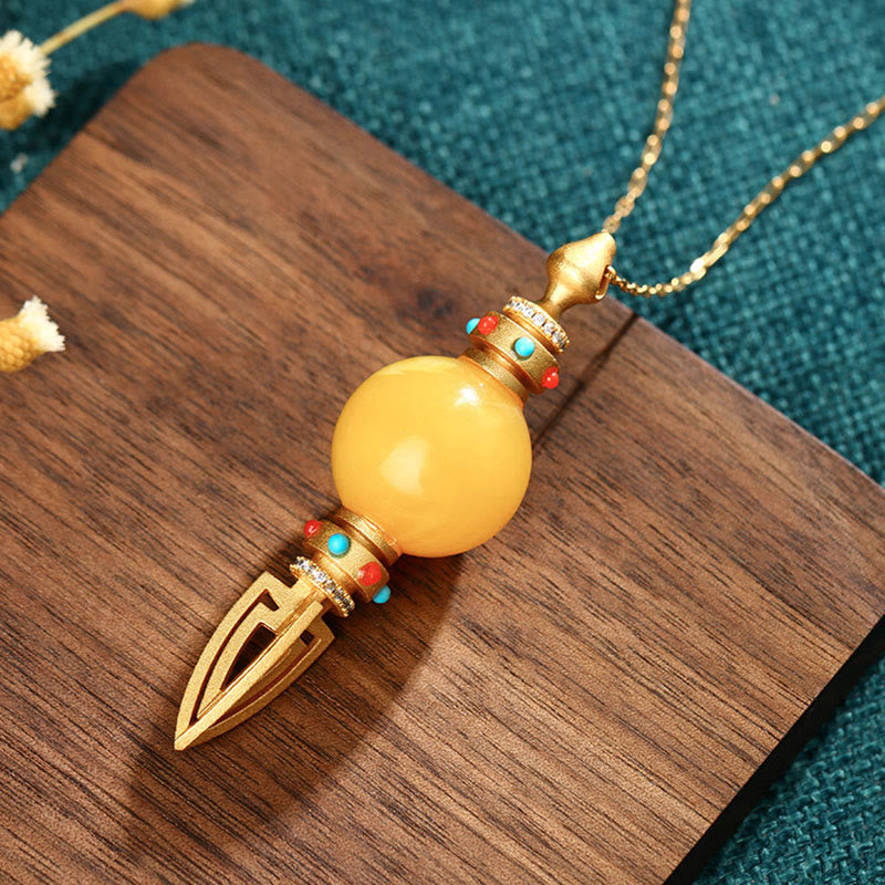 Collier pendentif spirituel plaqué or 24 carats Amber Vajra