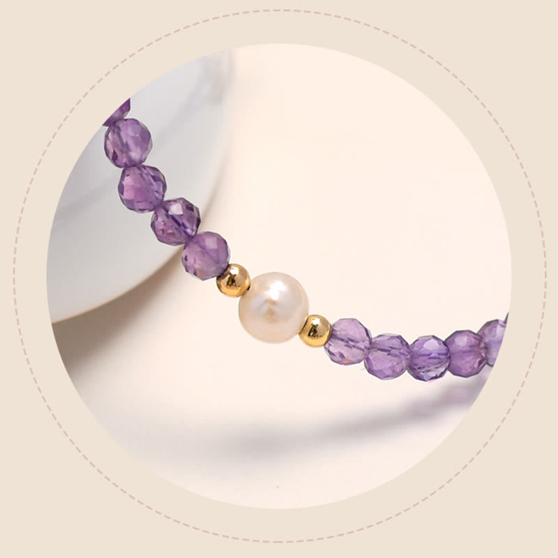 Bracelet de guérison double couche plaqué or 14 carats avec améthyste