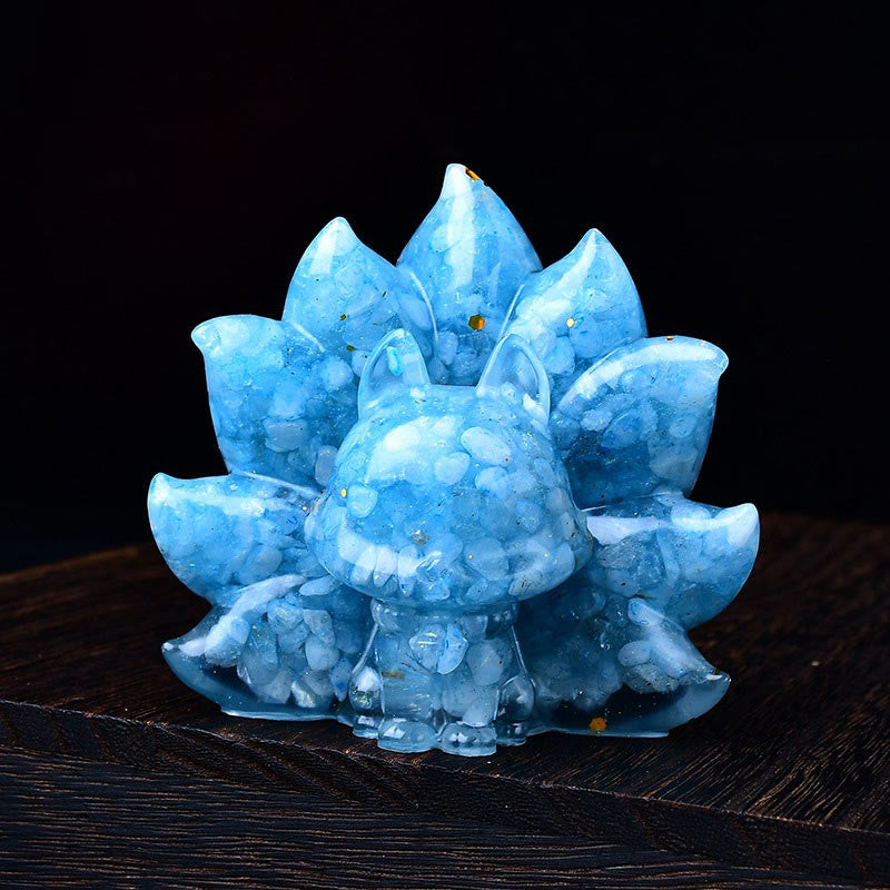 Figurine animale de renard à neuf queues en améthyste de 8,8 cm