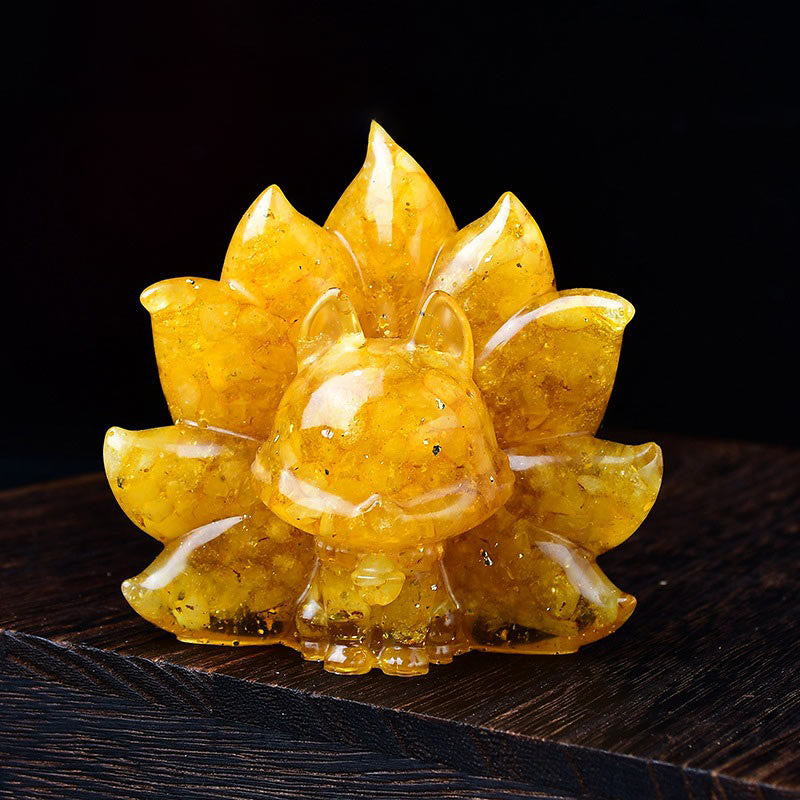 Figurine animale de renard à neuf queues en améthyste de 8,8 cm