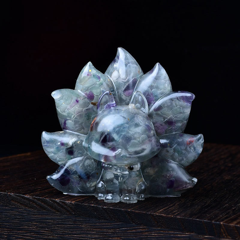 Figurine animale de renard à neuf queues en améthyste de 8,8 cm