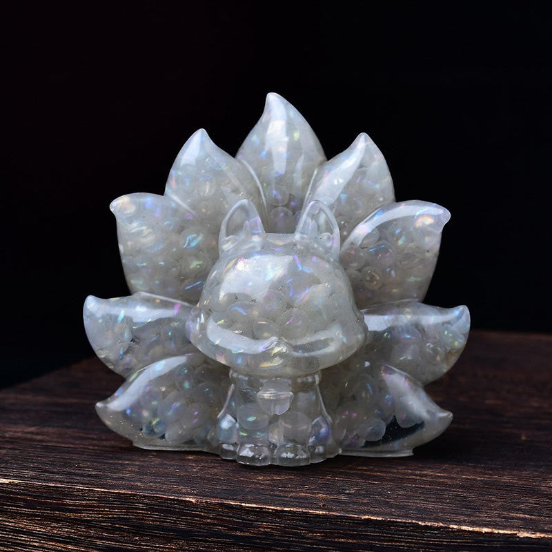 Figurine animale de renard à neuf queues en améthyste de 8,8 cm