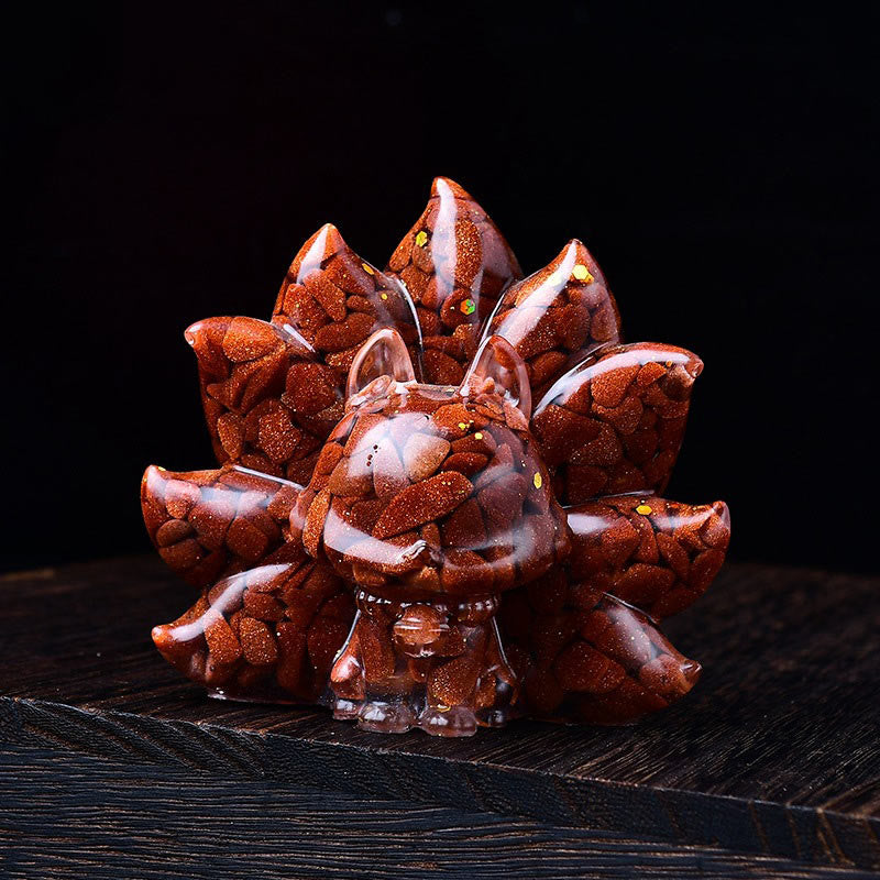 Figurine animale de renard à neuf queues en améthyste de 8,8 cm