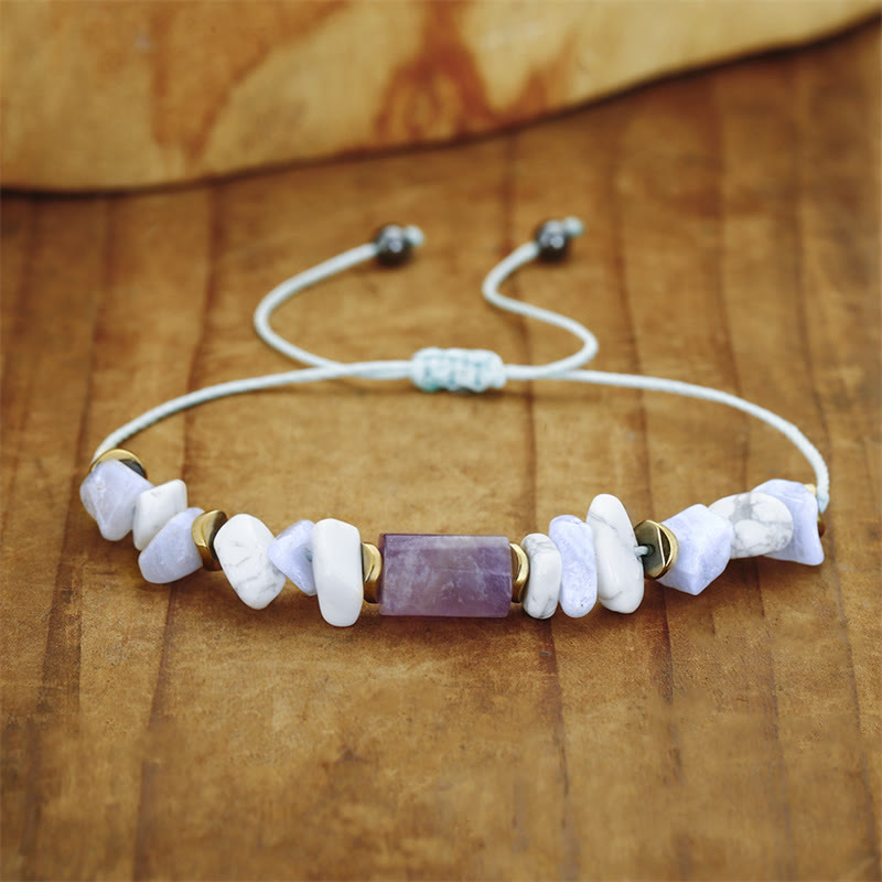 Bracelet de guérison anti-stress en agate dentelle bleue améthyste 14-24 cm