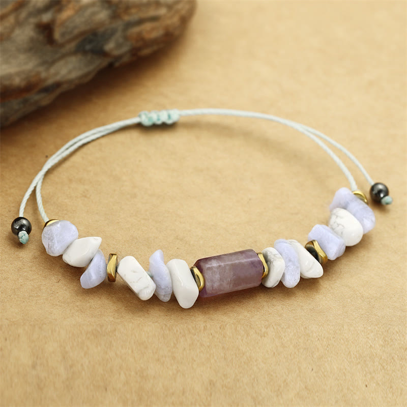 Bracelet de guérison anti-stress en agate dentelle bleue améthyste 14-24 cm