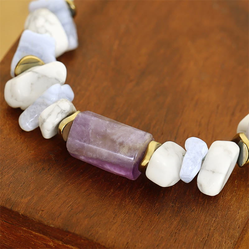 Bracelet de guérison anti-stress en agate dentelle bleue améthyste 14-24 cm