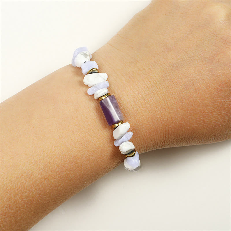 Bracelet de guérison anti-stress en agate dentelle bleue améthyste 14-24 cm