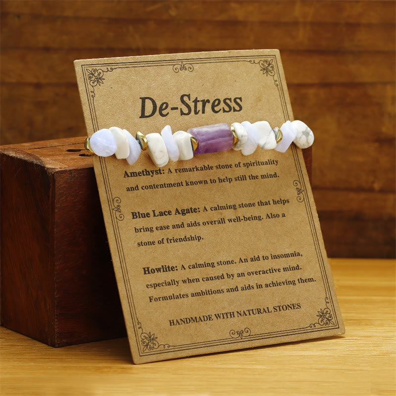Bracelet de guérison anti-stress en agate dentelle bleue améthyste 14-24 cm