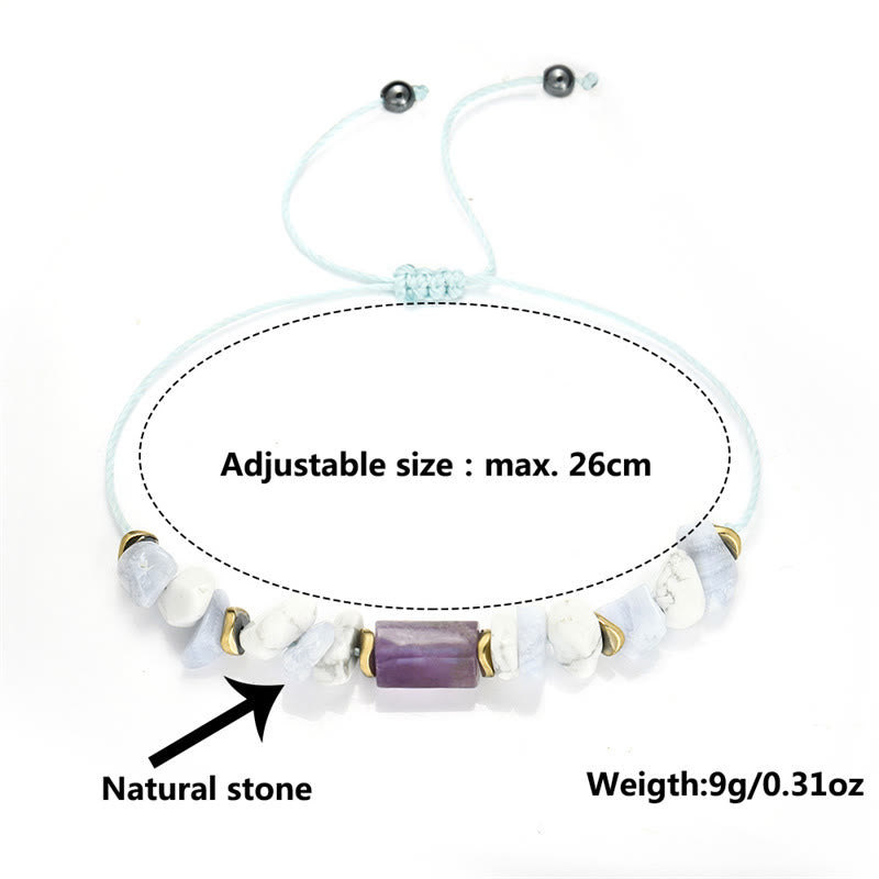Bracelet de guérison anti-stress en agate dentelle bleue améthyste 14-24 cm