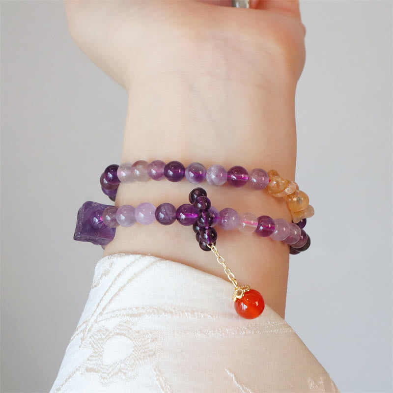 Bracelet double tour en améthyste et citrine pour une transformation positive