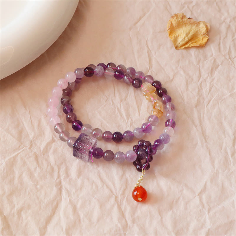 Bracelet double tour en améthyste et citrine pour une transformation positive