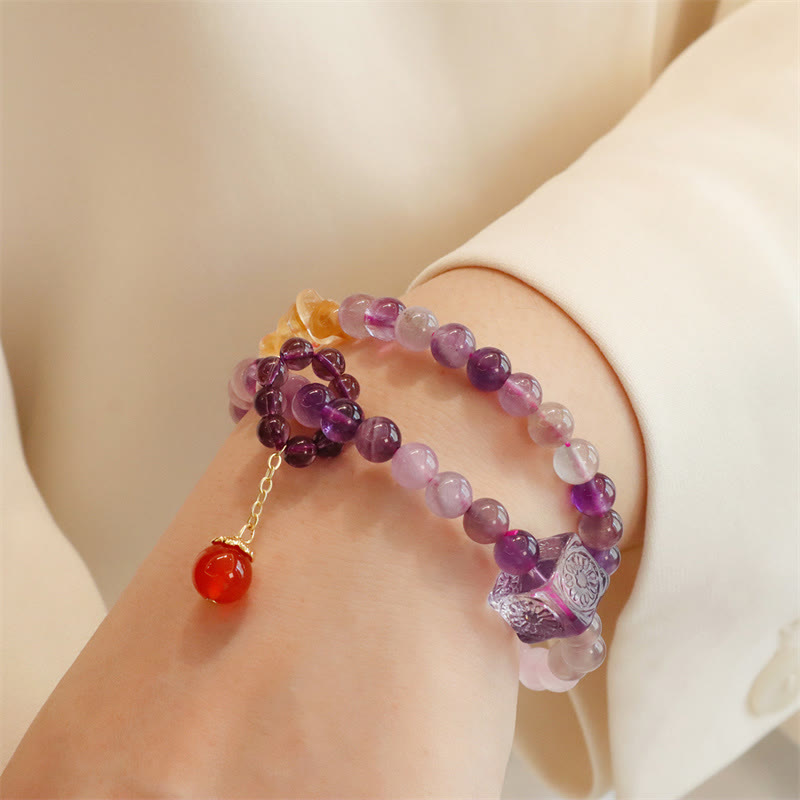 Bracelet double tour en améthyste et citrine pour une transformation positive