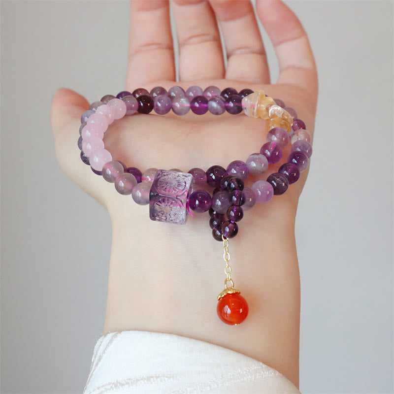 Bracelet double tour en améthyste et citrine pour une transformation positive