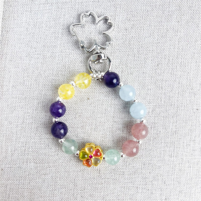Porte-clés en améthyste, citrine et quartz fraise