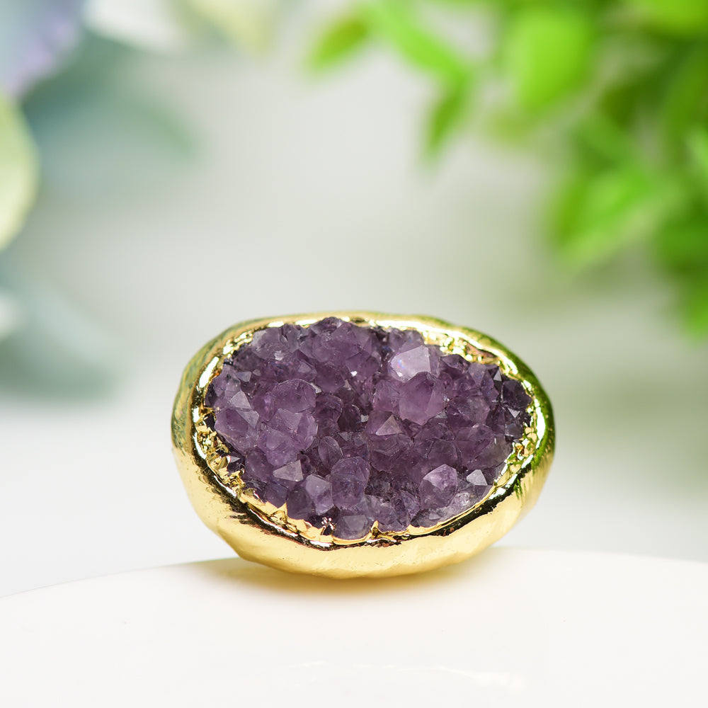 Bague en améthyste avec cristal brut en métal doré 10 g